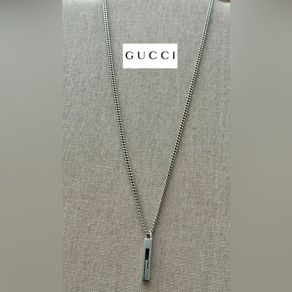 GUCCI G Logo Plate 925 Silver Pendant Necklace